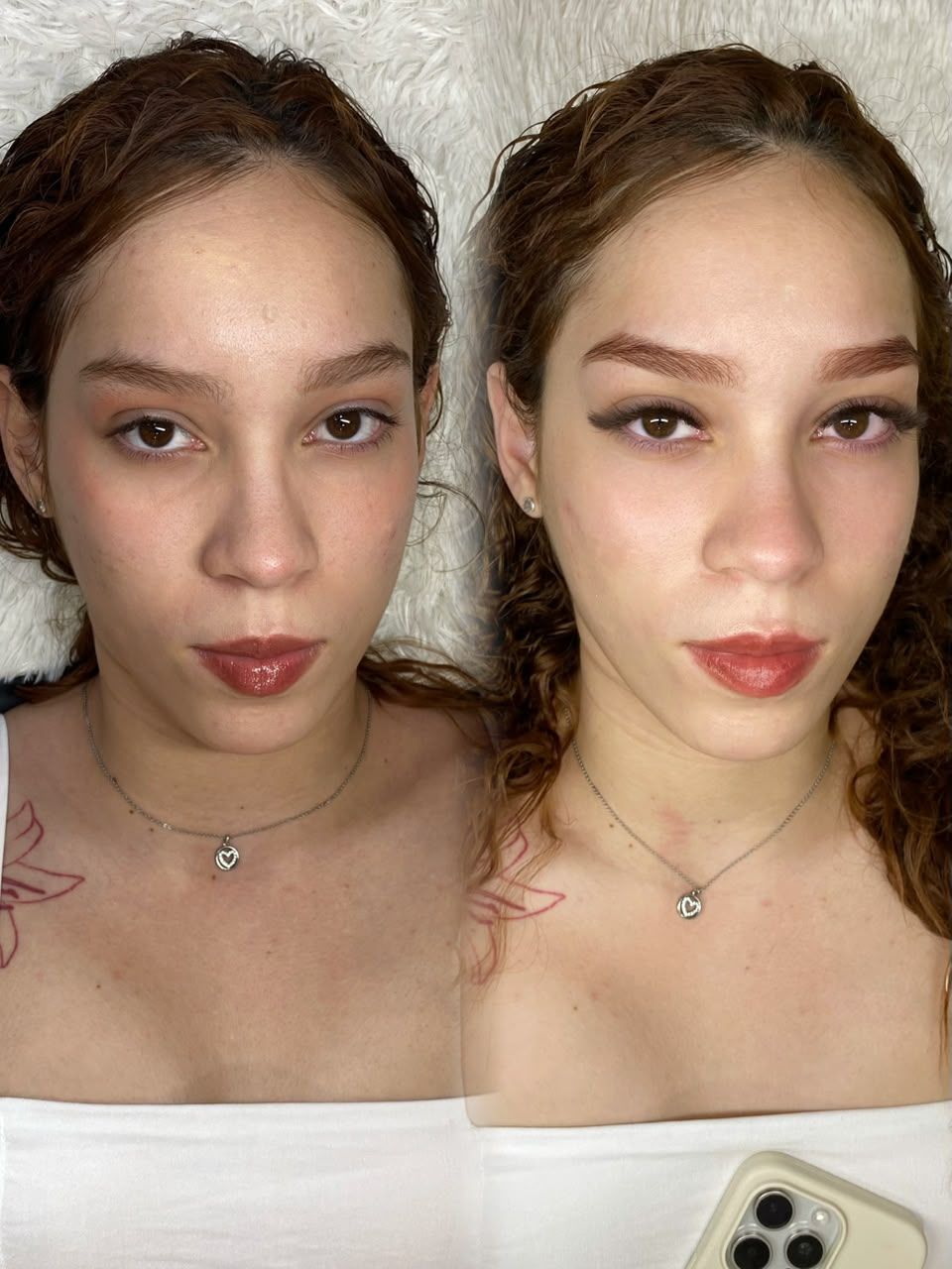 Design de sobrancelhas antes e depois (efeito delicado), feito pela Melyssa Teixeira no Estilo Arte, em Araraquara